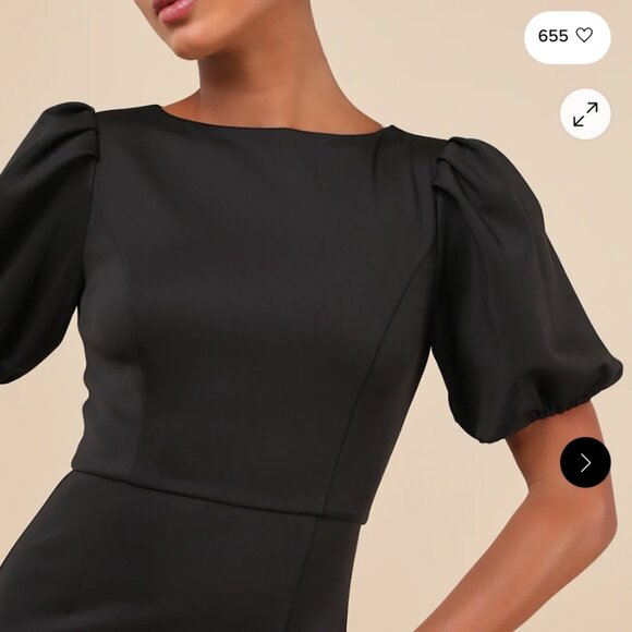 BRAND NEW XL HOLIDAY  Simply Beloved Black Puff Sleeve Bodycon Midi Dress - Picture 3 of 5